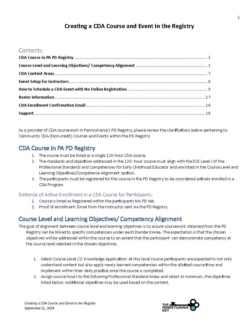 Creating A New CDA Course and Event in the PD Registry - The 
