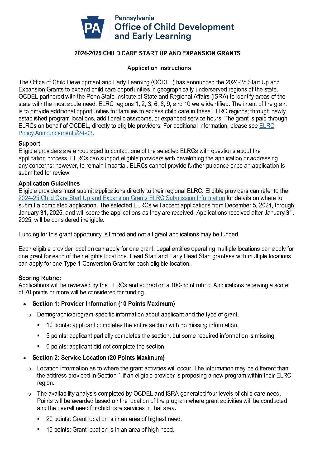 Child Care Start Up and Expansion Grant Application - The 