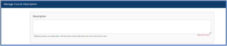 Manage Course Description page with description text field.