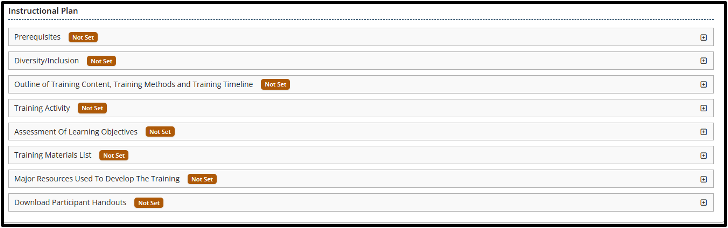 Instructional Plan section showing optional and required course planning fields.
