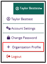 User account menu showing Organization Profile option highlighted.