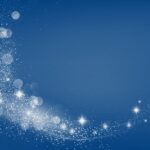 Blue background with a swirl of sparkling white lights and glitter creating a magical, festive effect.