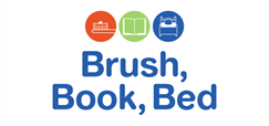 Logo with three icons—a toothbrush, a book, and a bed—above the words ‘Brush, Book, Bed.’