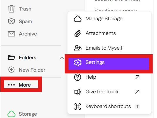 Yahoo Mail Settings page with the Filters option highlighted in the left menu.
