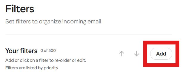 Create filter screen with the Filter name field highlighted.