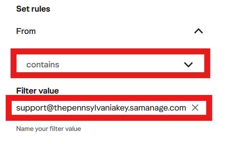Create filter screen with the folder selection dropdown highlighted.