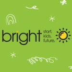 Bright Start Kids Future logo on a green background with white doodles and a sun icon.