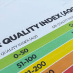 Close-up of an Air Quality Index (AQI) chart showing color-coded air quality categories from Good to Very Unhealthy.